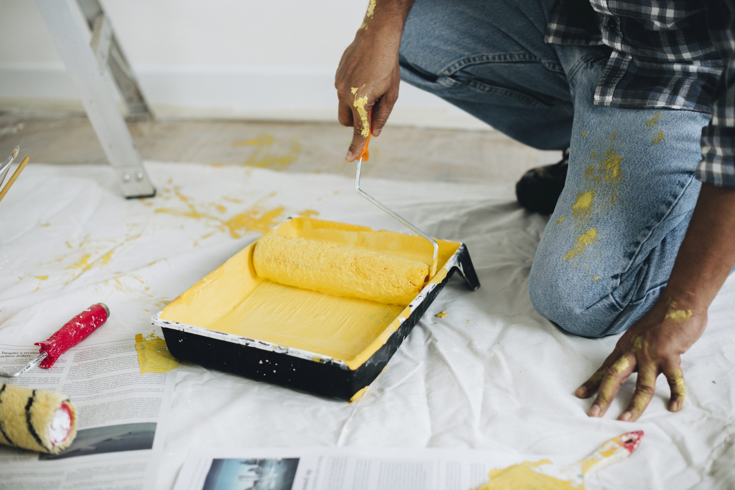 Paint being applied to an interior wall